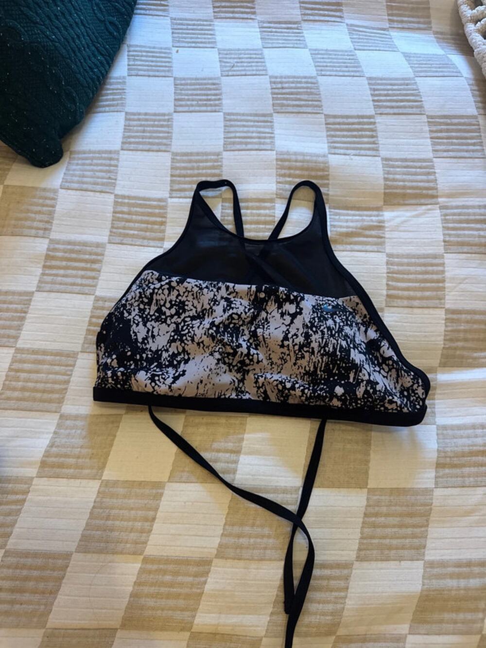 Nike bikini top black tan mesh tie back size M
